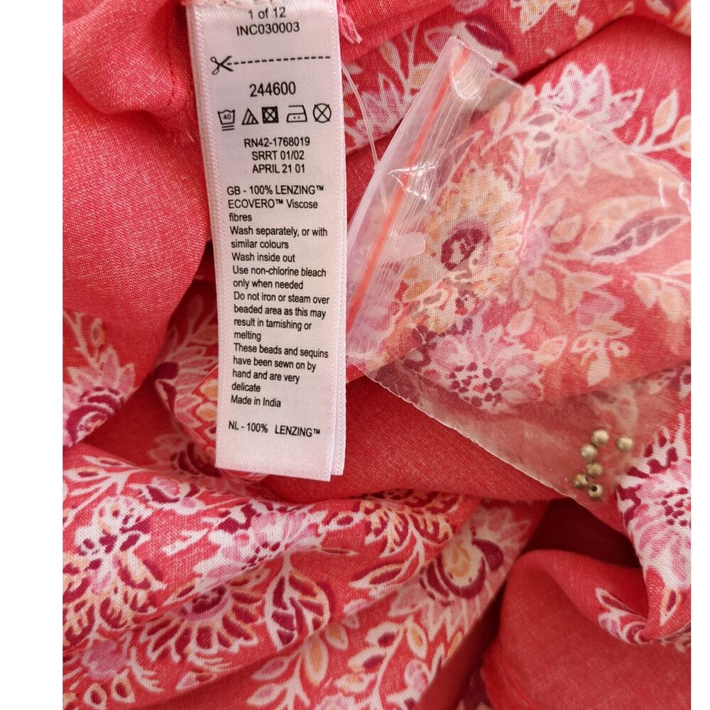 NEW Monsoon Beach Boho Floral Print Maxi Dress Red Pink Coral Flowy Sleeveless - Picture 9 of 12